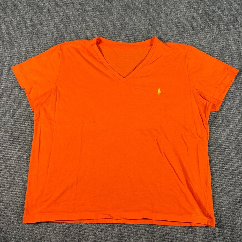 Polo Ralph Lauren V-Neck T-Shirt Mens XL Orange Good Short Sleeve Pony Logo